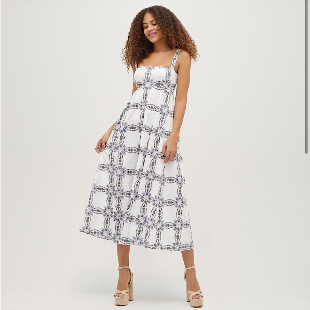 Hill House White Maxi Dress with Blue Tile Print